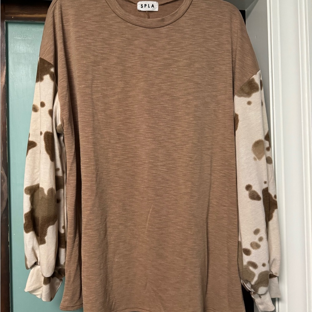 Brown and Cream Long Sleeve Top